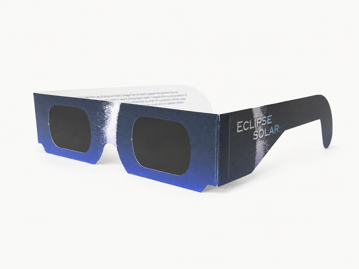 Lunettes d'éclipse solaire Eklipsee, modèle Bleu Solaire, certifiées EN ISO 12312-2 et marquées CE